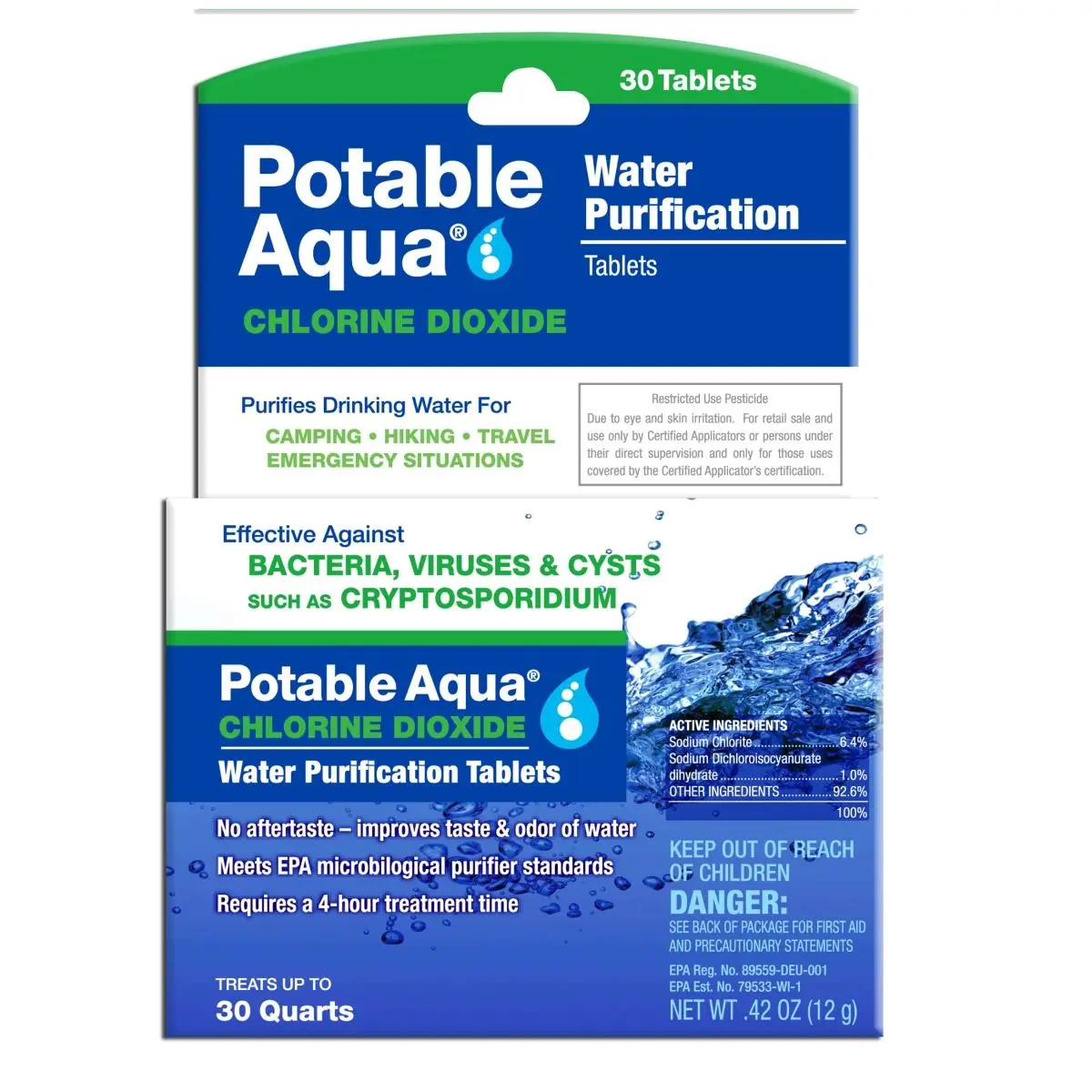 Wisconsin Pharmacal Portable Chlorine Dioxide Water Treatment Tablets - 2019 Formula, 30 Count, Fish & Aquatic Pet Supplies, Emergency Preparedness Kit Component, Purifies Safe Water