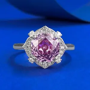 【982】Exclusive Millennium Cut 2CT Purple Zirconia Ring | 1000-Facet Precision + Artisan Floral Halo Setting
