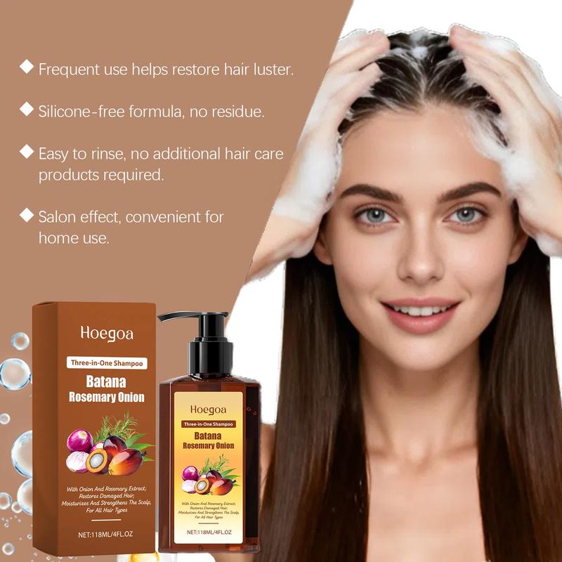 Batana Rosemary Onion Three-In-One Shampoo -- Effectively improves hair quality.Nourishes the scalp and strengthens hair roots.Cleans while maintaining hair moisture.Provides comprehensive care and improves the scalp environment，