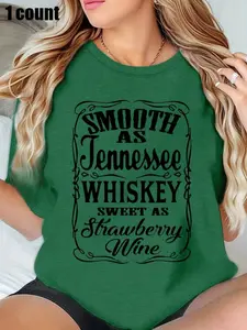 American Style Smooth as Tennessee Whiskey Sweet as Strawberry Wine Printed Short Sleeve T-Shirt, Fitted All Season Tee with Moderate Fabric Thickness