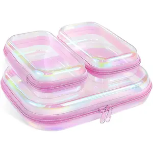 Clear Hard Shell Zipper Case - Resistant Toiletry Bag, Cosmetic Organizer for, Travel Organizer Bins for Building Blocks, Makeup, Cables, Art Supplies