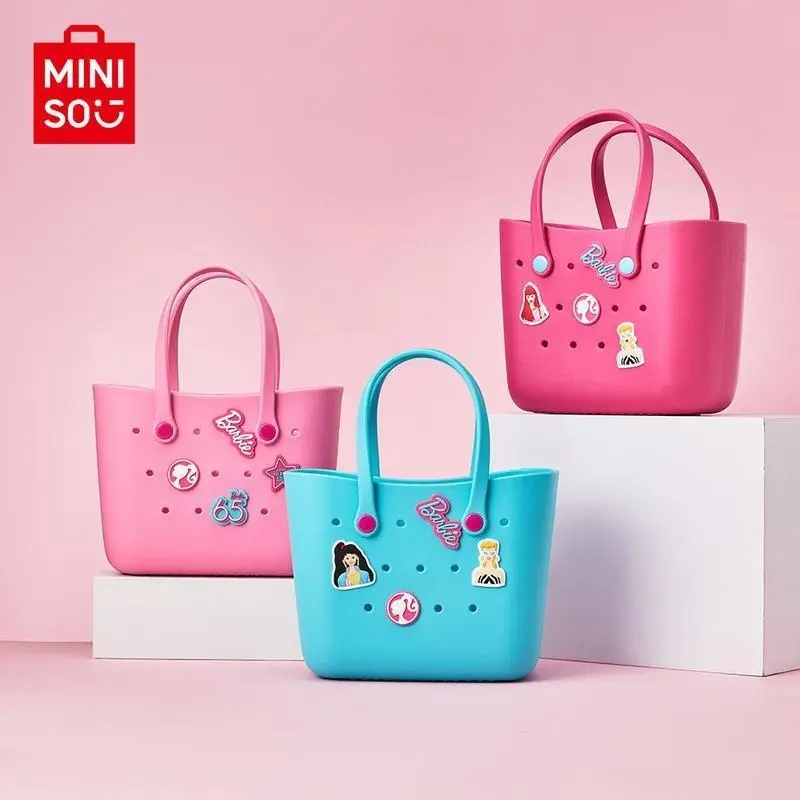 [Crochet Bag with Accessories] Miniso Barbie Lunch Bag for Women Cute Holes Design Durable Bags for Girls Suitable Size,Ideal for Beach Work Daily Use #Summervibes