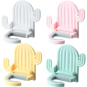 4 Pack Broom and Mop Holder Wall Mount,Cute Cactus Wall Utility Hooks No Drill Mop and Broom GripperDecorative Hanging Holder for Bathroom Kitchen