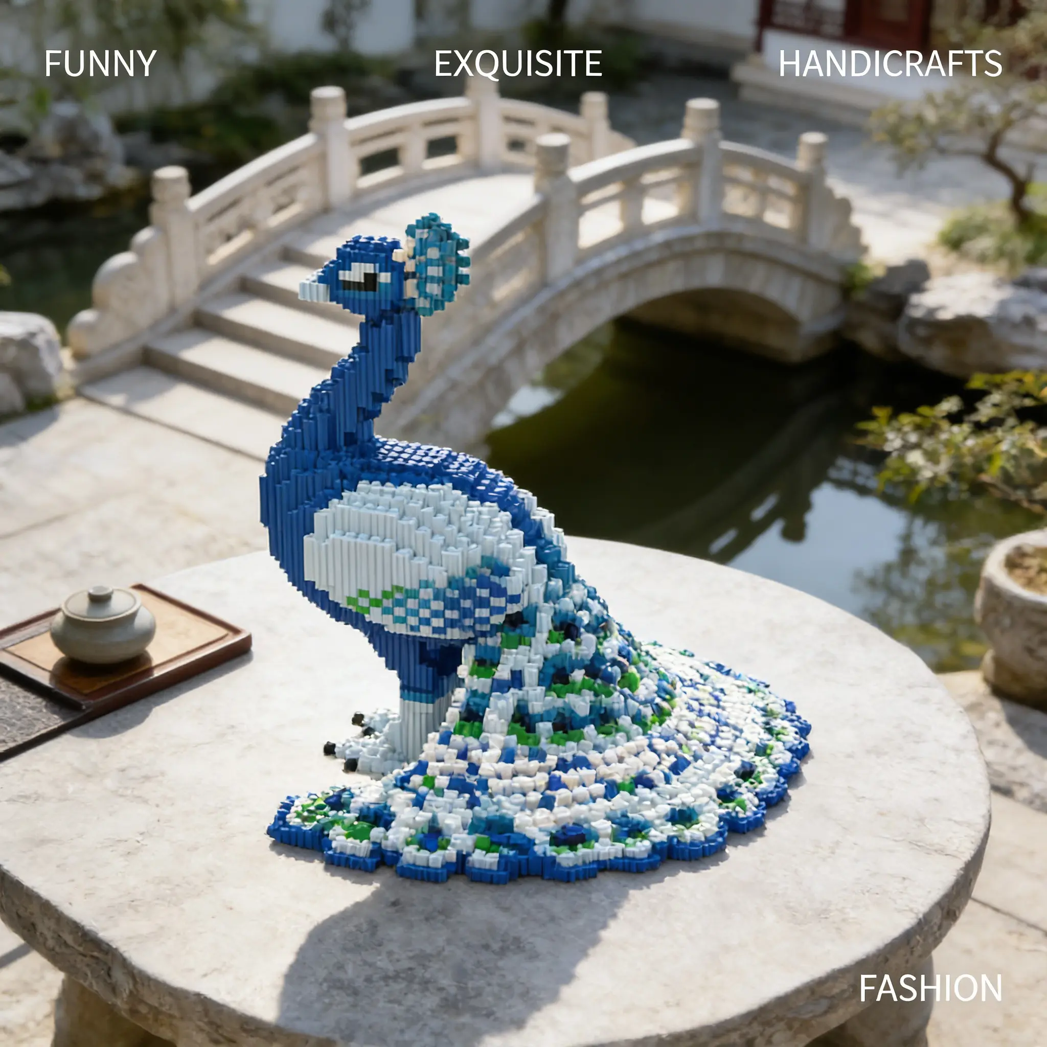 1746pcs Blue Peacock Series Building Blocks Set, Creative DIY Assembly Toys, Handmade Art Decorations, Home Living Room Decoration