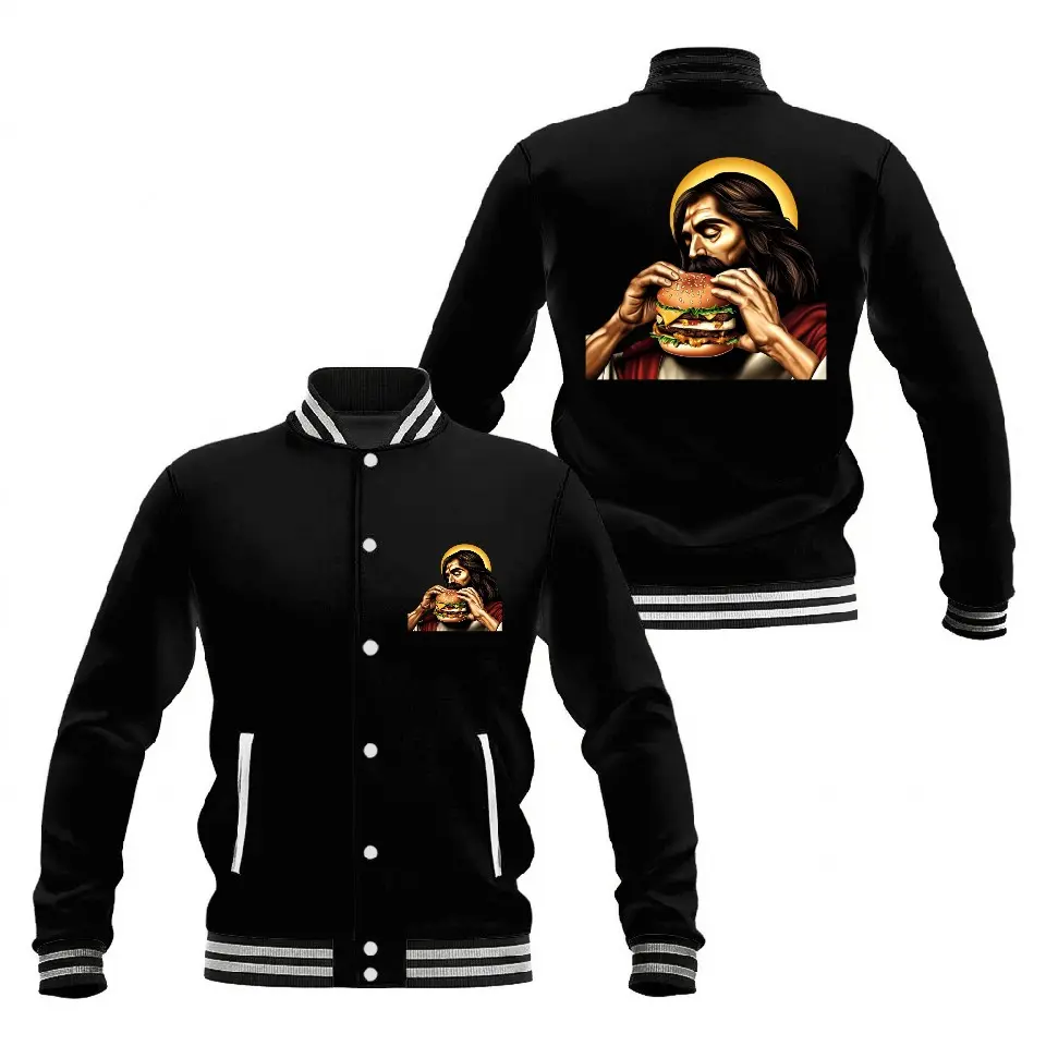 Cheeseburger with Jesus Baseball Jackets