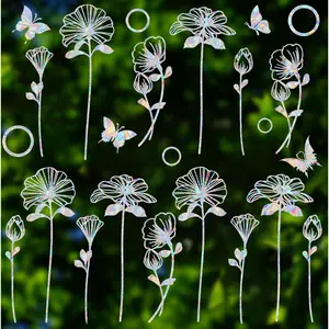 25 count Flower and Butterfly Ring Window Decals for Bird Strike Prevention -  Rainbow Suncatcher Clings to Save Birds, Non-Adhesive Anti- Stickers, Easy Remove No