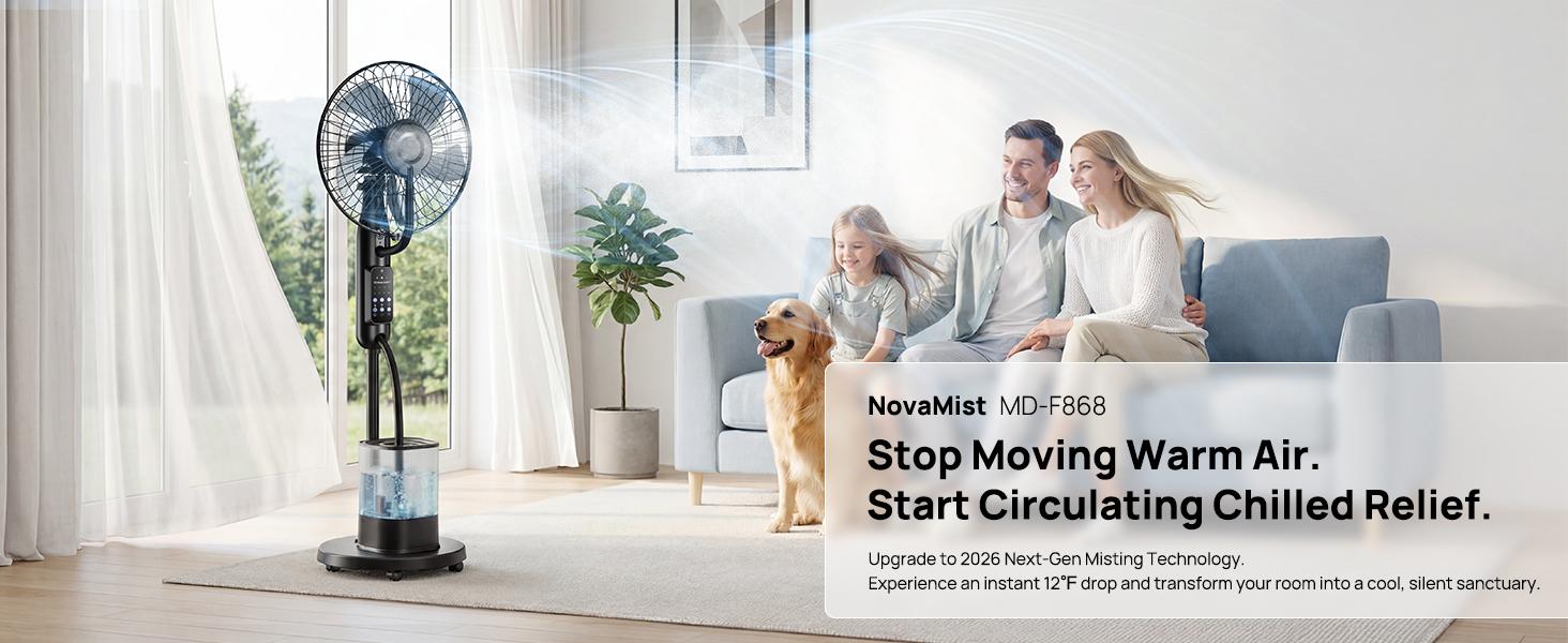 Misting Fan, 5 Speeds 3 Modes Standing Fan, 4L Large Water Tank Floor Fan with Remote for Home, Bedroom, Patio, Outdoor