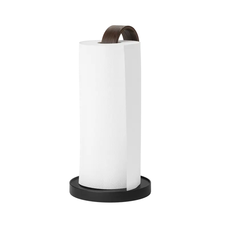 Umbra Classic Metal-Eco-Friendly Renewable Wood Freestanding Paper Towel Holder, 6 ¾” x 6 ¾” x 13 ¼”, Bentwood Accent, Lightweight Weighted Steady Base, Bathroom Decor Supplies, Household Organizer Gadget