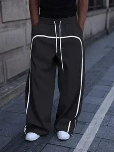Fkfcv Men's Casual Long Pants, Contrast Color Belt, Comfortable Fashion Design, Smooth Texture, Street Style, Youthful, Daily Wear