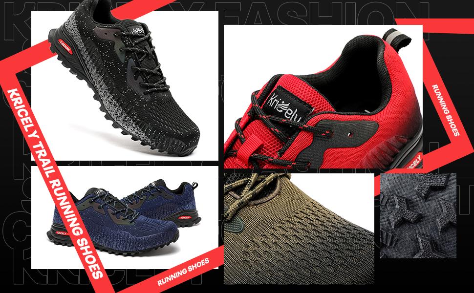 Men's Trail Running Shoes - Lace-Up Athletic Running Shoes with 3D TPU Support, Impact-Reducing Mesh Fabric, Braid Detail, Reflective Strips, Dual-Sport Ready for Hiking & Outdoor Workouts