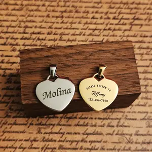 Stainless Steel Heart Shaped Pet ID Tag - Personalized Design for Pets