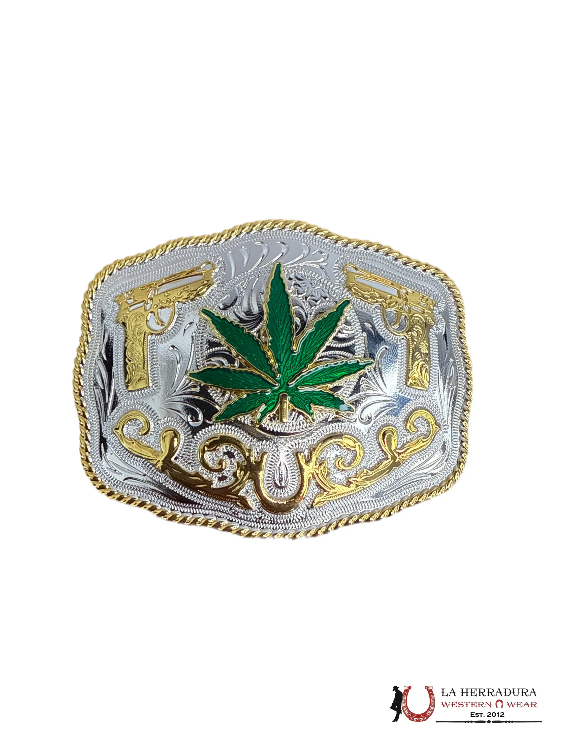 SILVER & GOLD CANNABIS ROUND BUCKLE