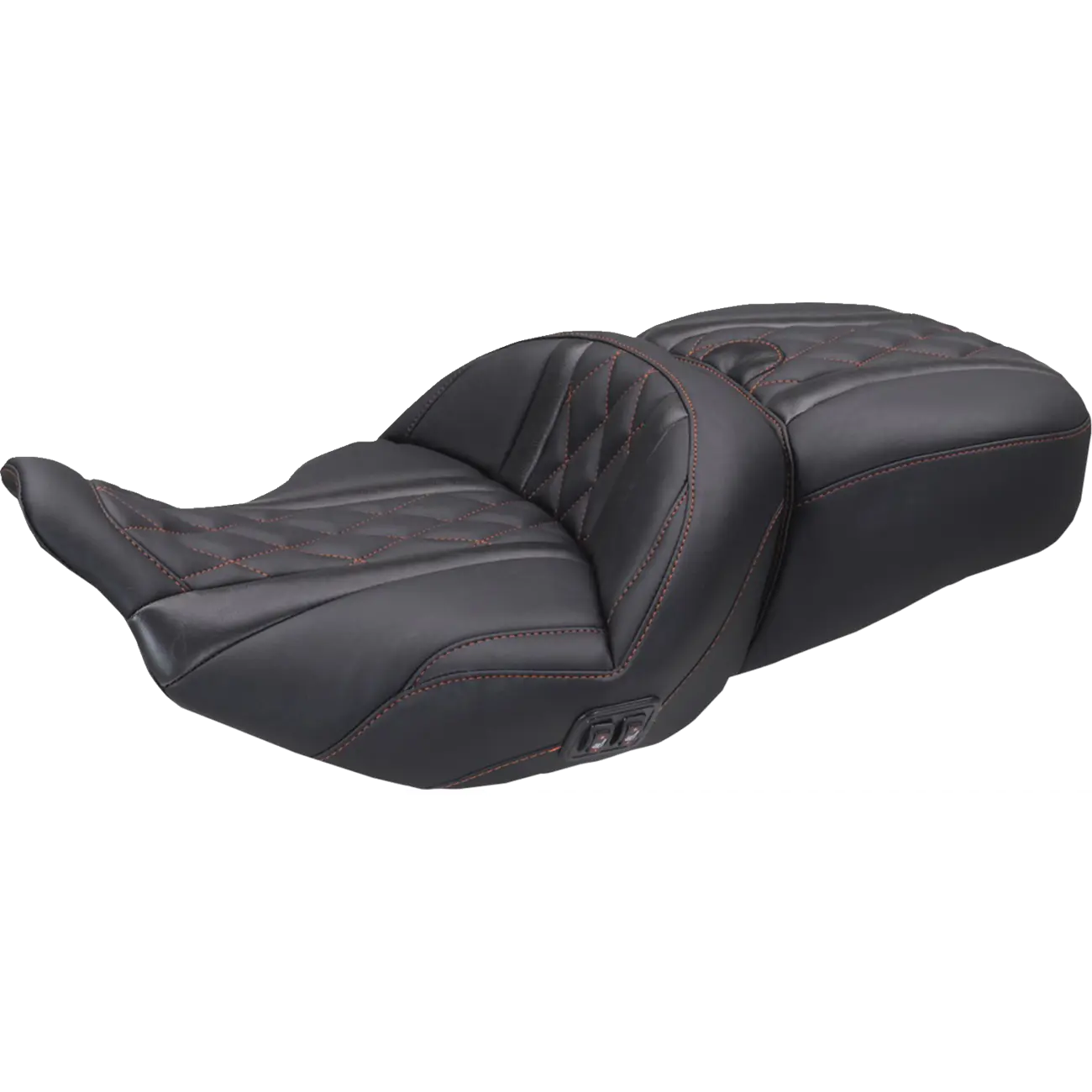 MUSTANG Heated Super Touring One Piece 2-Up Seat - Deluxe Diamond - American Beauty Stitch - FLT/FLH '23-'26