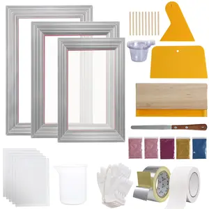 VEVOR Screen Printing Kit, 3 PCS Aluminum Silk Screen Printing Frames, 5 Glitters and Screen Printing Squeegees and Transparency Films, 6x10/8x12/10x14inch 110 Count Mesh,  for DIY T-shirts Printing