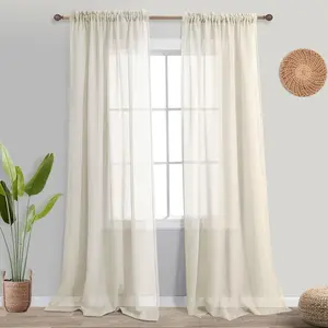 KOUFALL Cream Beige Sheer Curtains 84 Inches Long,Linen Look Semi Light Filtering Shabby Chic Curtains for Living Room Bedroom