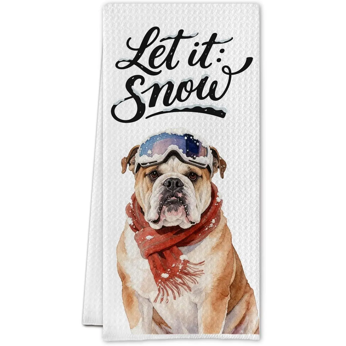 Christmas English Bulldog Winter Snow itchen Towels, English Bulldog Gifts for Women, Snow Winter Dog Dish Tea Towels, Bulldog Decorative Hand Towel for Kitchen Bathroom, 16x24 Inch