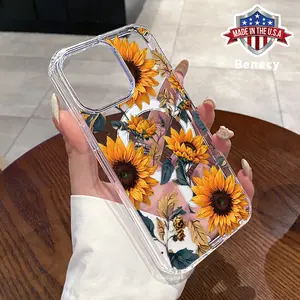 Magnetic Phone Case Supports Wireless Charging for iPhone 15 16 14 Pro Max 13 12 11 XR XS Plus E Vintage Sunflower Pattern Anti-Yellowing Shockproof durable ultra-thin Crystal Transparent Acrylic Large Hole Cover