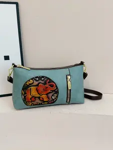 Women's Crossbody Bag, Crossbody Purse, Large Capacity Shoulder Bag, Vintage Leather Embossed Colorful Elephant, Fashionable Casual Ethnic Style Handbag, Fashionable Unique Bags