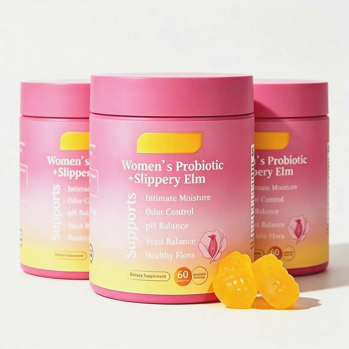 Her Juicy Feminine Probiotics Gummies – Multi-Strain Flora Rebuild Formula with Slippery Elm Bark, Prebiotics & Active Lactobacillus Complex to Restore Vaginal Flora, Balance pH & Relieve Dry Discomfort, Hawaiian Pineapple Gummies 60 Counts