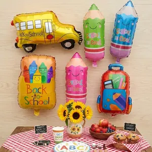6pcs/set Back-To-School Party Balloon Set, //blue Pencil, Bus, Crayon Box, Backpack Shape Foil Balloons, Classroom Decorations