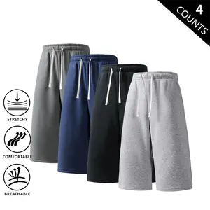 4-Pack Men’s 3/4 Length Sweat Shorts – Stretchable, breathable casual jogger shorts for gym, running, and streetwear