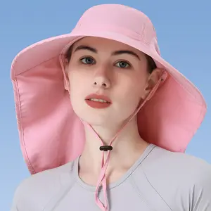 2Pc Pack Women's Outdoor Sun Protection Bucket Hat UPF 50+ UV Defense Foldable Waterproof Wide Brim Design Neck Flap Sun Shield  For Beach, Fishing Hiking