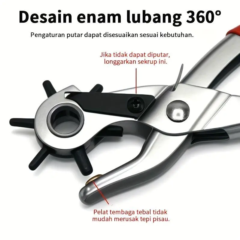 Leather Punch, Heavy Rotary Punch, Punching Diameter: 4.5/4/3.5/3/2.5/2 Mm, Rotary Steel Hand Tools With Red Rubber Grips, Punching Tools For Belts, Watch Straps, Handbag Belts, Leather Processing Equipment | Efficient Punching Tools.