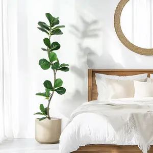 【Christmas Gift】5FT Artificial Fiddle Leaf Fig Tree - Fake Plant with Black Planter, Large Fake Tree for Home or Office Decor - Artificial Plants Indoor Decorative Fruit Nature Pot Ornaments Faux