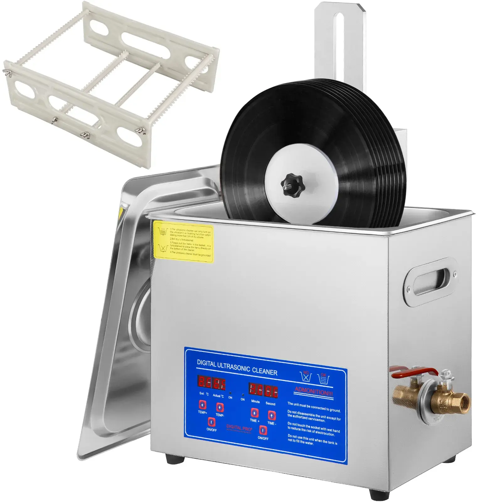 Ultrasonic Vinyl Record Cleaner Machine 6L Professional 40KHz Record Washer with Motorized Rack Drying Rack Heated Cleaner for 7-12 Inch LP Up to 8 Records 180W 304 Stainless Steel Tank Digital Control Ideal for Home Store Use