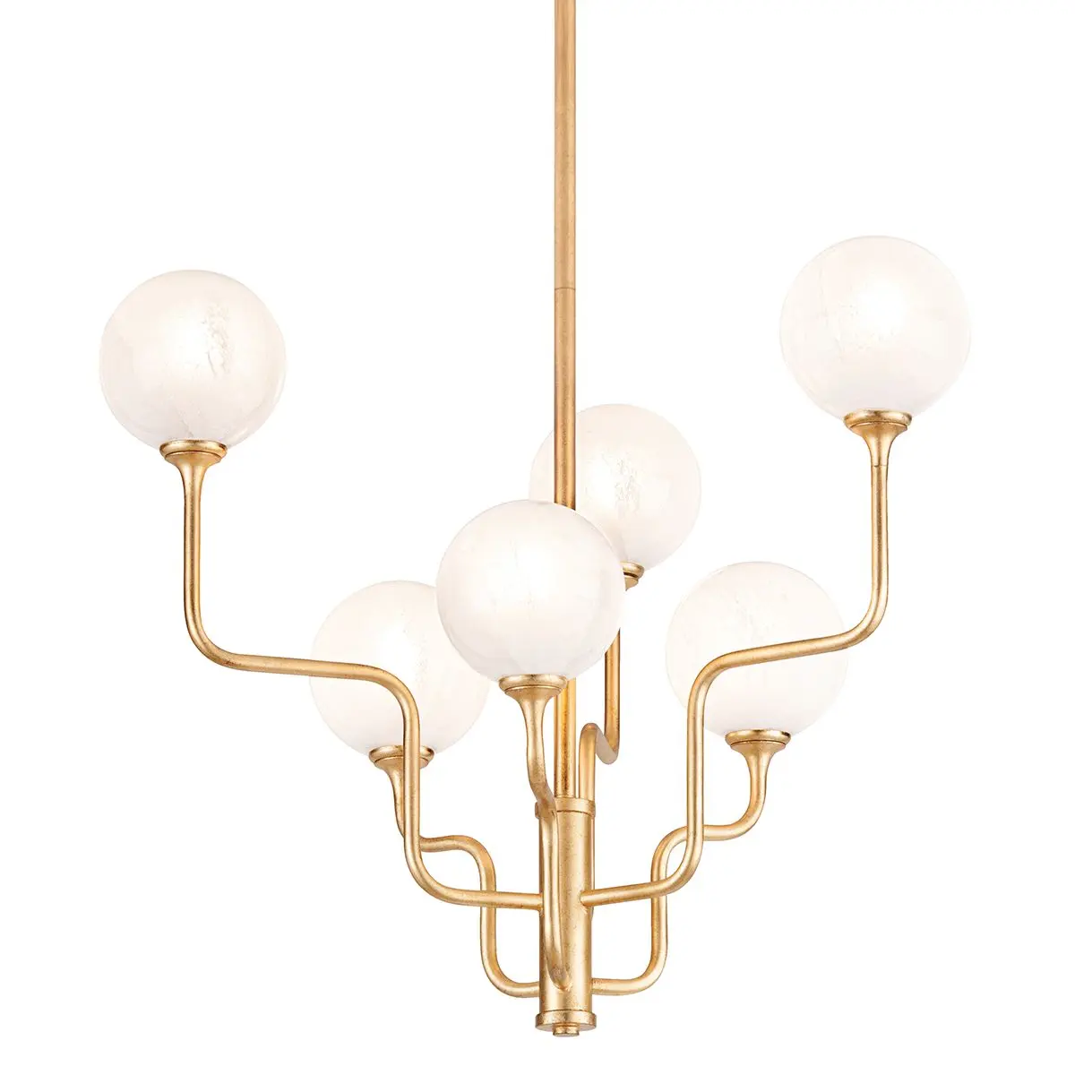 Onyx Chandelier with Opal Cloud Glass Globes and Vintage Gold Leaf Finish