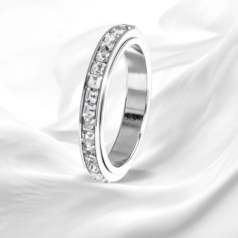 Anxiety Rings for Women and men Titanium Steel Spinner Fidget Band Rings Cubic Zirconia Relieving Anxiety Wedding Promise Lucky Rings Comfort Fit Size 5 to 10 Valentine’s Day gift