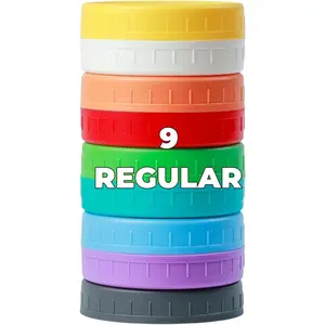 9 count Mason Jar , Regular Mouth Plastic Mason , Leak Proof Canning Lid with  Ring for Ball, Kerr and ,  Can Tops, Colored Caps Covers for Jars