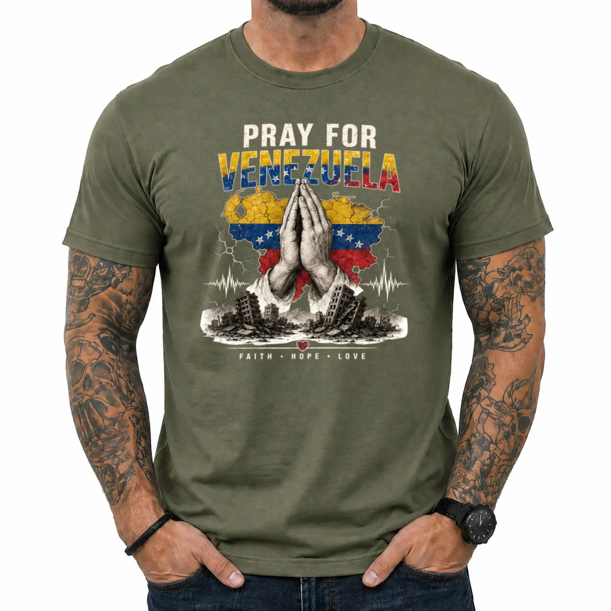 Pray For Venezuela Shirt, Praying Hands Flag Map Tee, Faith Hope Love Venezuela Awareness Tshirt, Venezuelan Pride Gift Unisex Womenswear Graphic