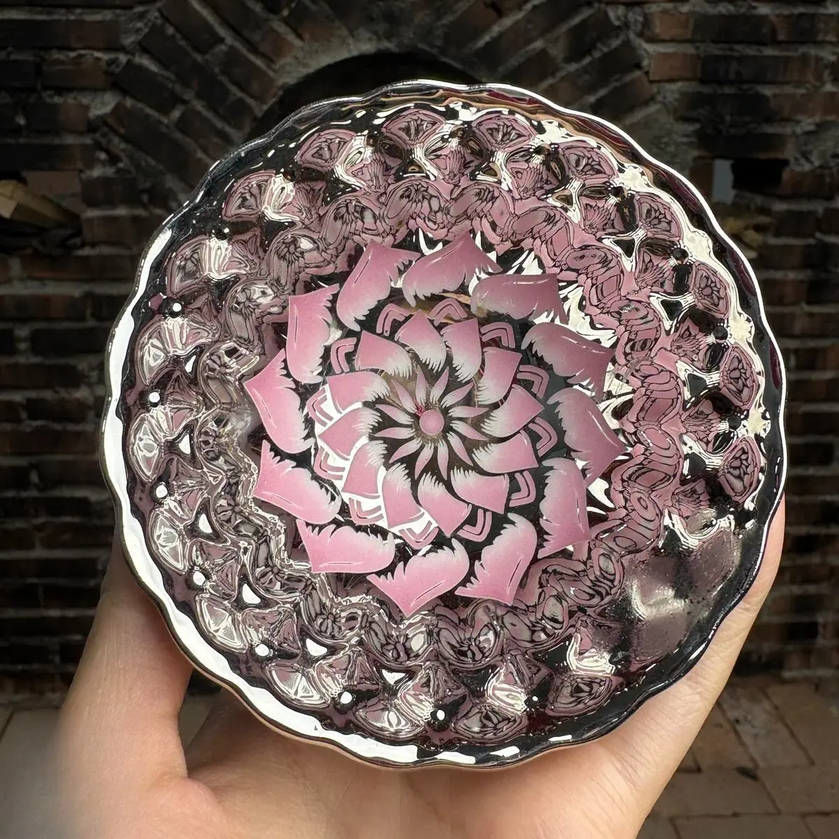 Holiday Haul Exquisite Silver Glazed Jianzhan with Pink LotusPattern Traditional Chinese Porcelain Unique Glaze KilnFiring Process Handcrafted Artistry