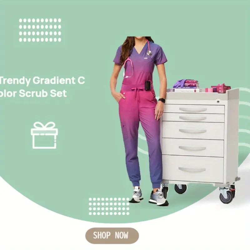 Short Sleeve Pediatric Surgery Scrubs, Stylish Nurse & Doctor Workwear, Perfect for Hospital Settings Revamp Your Scrub Game with Trendy Gradient Color Scrub Set for Women -