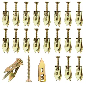 40Pcs Self Drilling Drywall Anchors and Screws Kit - Zinc Plated Steel Wall Anchors for Drywall Heavy Duty, No Drill Or Holes in Wall, for TV, Shelf Straps, Cabinets (20PCS Screws and 20PCS Anchors)