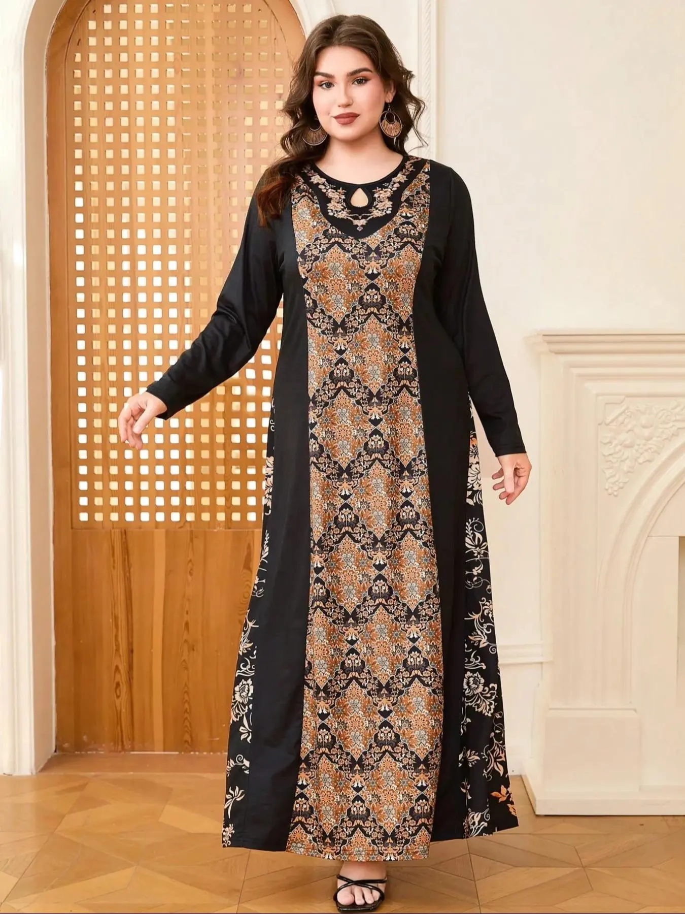 Plus Size Ethnic Pattern Border Print Long Sleeve Dress, Plus Boho Fashion  Casual Maxi Dress for Daily Holiday Vacation Wear, Women Plus Clothing for  Spring & Fall - TikTok Shop