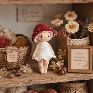 (12cm) Handmade Crochet Mushroom Plush Doll Set, Cute Red Cap Amigurumi Forest Fairy Toy, Cottagecore Room Decor, Kawaii Gift for Girls