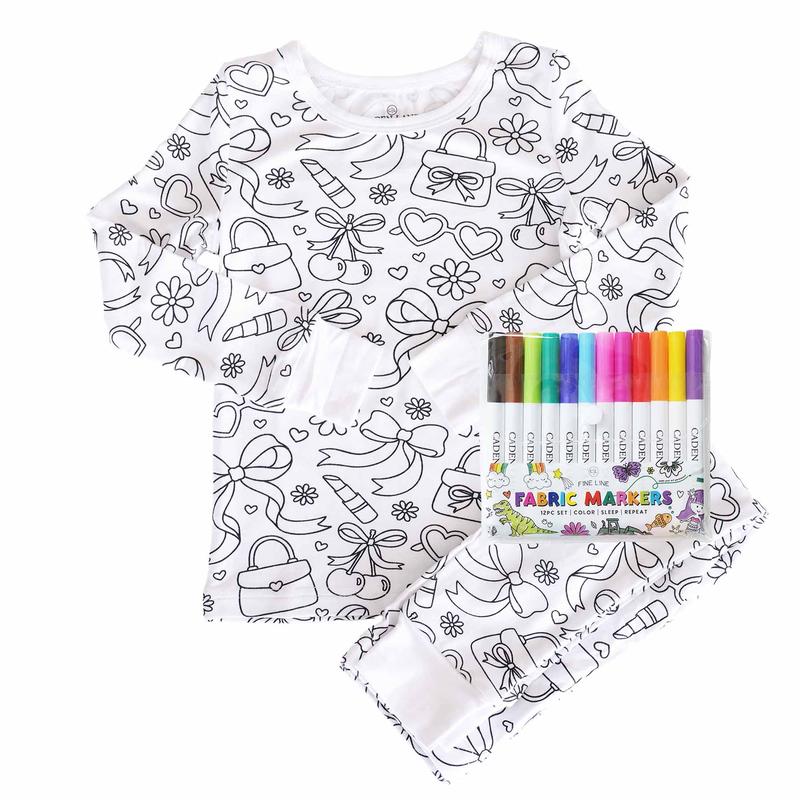 Material Girl Colorable Two Piece Pajama Set with Markers 95% Bamboo Viscose 5% Spandex Breathable for Sensitive Skin True to Size with Extra Room for Growth
