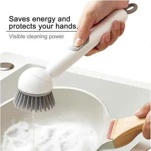 6-In-1 Dish washing Brush with Detergent Addition, Adjustable Angle, Non-Slip Handle, Suitable for Pots, Pans, Bowls, Kitchen Cleaning Tool