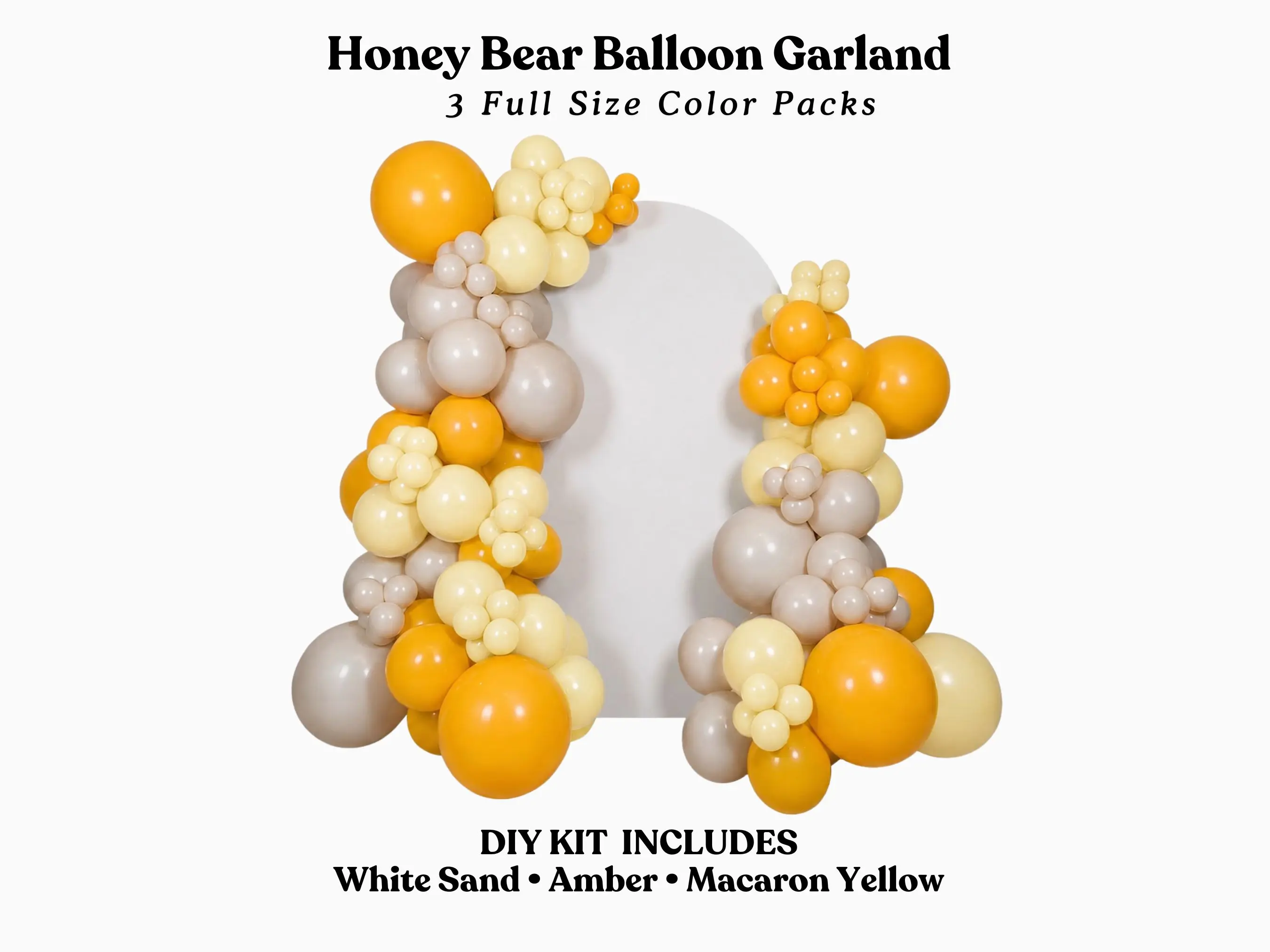 Honey Bear Balloon Garland - Amber, White Sand, Macaron Yellow DIY kit