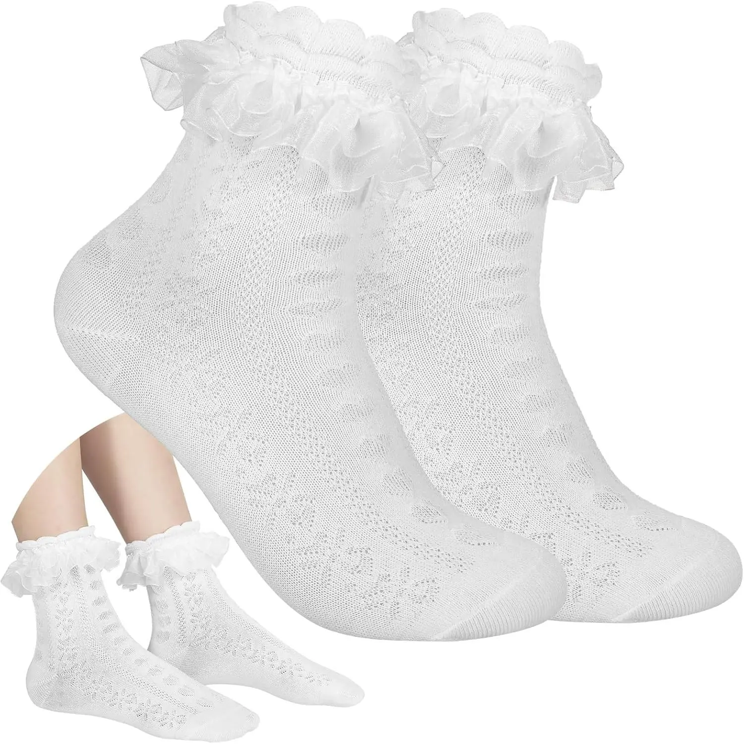 Women's Ruffle Socks - Mid-, Lace Ruffle Frilly Comfortable Cotton Princess Socks