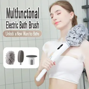 Rechargeable Electric Back Scrubber With Long Handle - Exfoliating Body Brush For Shower, Removes Dead Skin & Massage