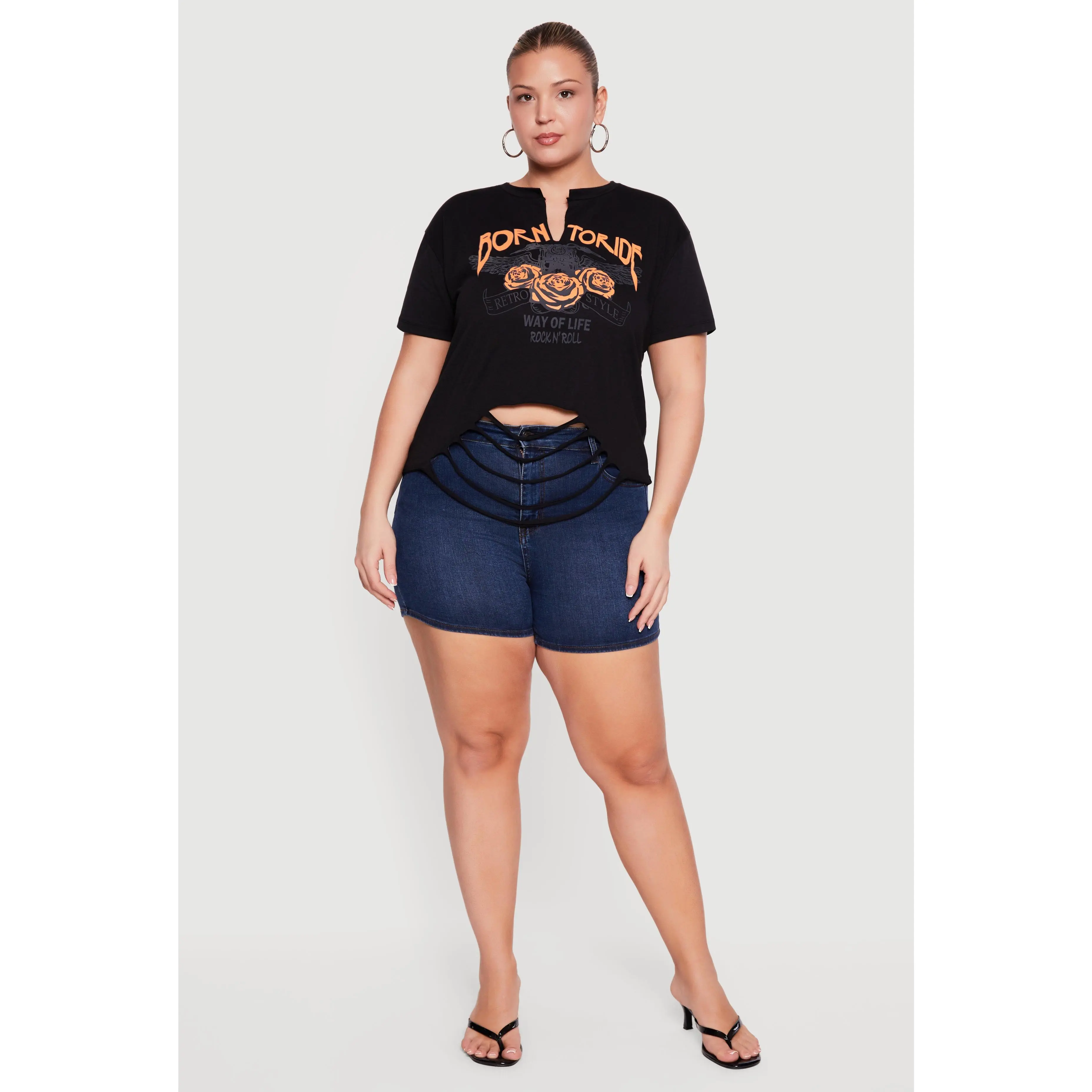 Plus Size Born To Ride Slashed Graphic Tee