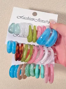 Mixed Color Resin Hoop Earrings, Dainty Fashion Jewelry for Party, Daily Clothing Decor, Trendy All-match & Exquisite Jewelry for Birthday Gift