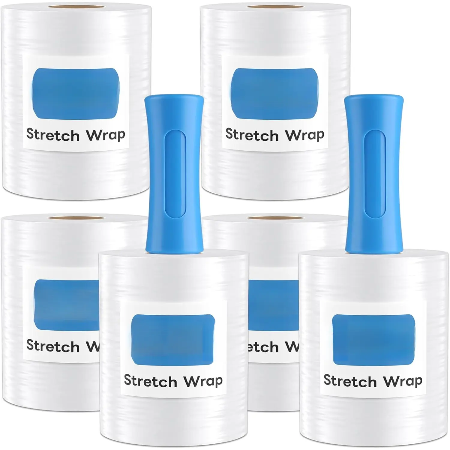 Stretch Wrap Film 5" x 1000ft with 2 Handles, 6 Rolls 80 Gauge Plastic Shrink Wrap for Moving Furniture & Pallet Wrap, Industrial Mini Clear Heavy Duty Shrink Film Roll for Moving & Storage