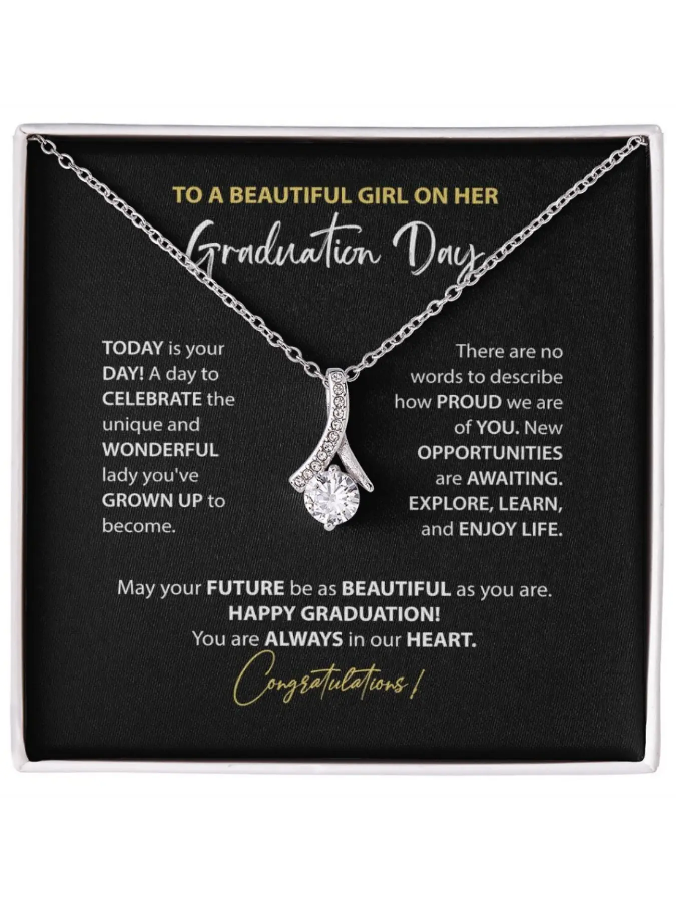 To A Beautiful Girl on Her Graduation Day Necklace V-shaped Pendant Necklace with Card and Gift Box Happy Graduation Gifts for Her Inspirational Necklace Dainty Necklace Elegant Necklace