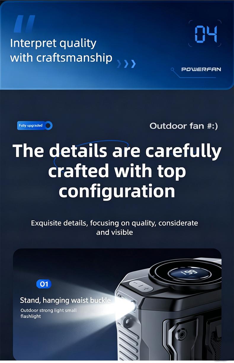 HOOYS USB Rechargeable Handheld Portable Fan, 199-Speed Adjustable, with Waist Clip, Flashlight & PowerDisplay, Personal Fan for Outdoor, Camping, Jobsite, Travel &Indoor Use HOOYS USB Rechargeable Handheld Portable Fan, 199-Speed Adjustable, with Waist Clip, Flashlight & PowerDisplay, Personal Fan for Outdoor, Camping, Jobsite, Travel &Indoor Use