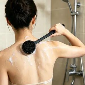 A back washing machine suitable for showers, equipped with a long-handled bath brush, a soft back cleaner, a unisex bath brush, an exfoliating shower scrubber, and high-quality bathroom shower accessories.