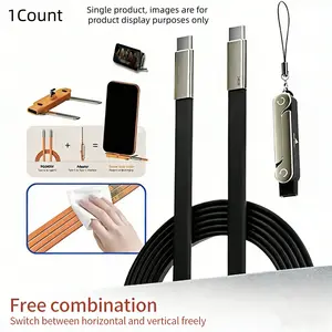 240w Liquid Silicone Fast Charging Cable, Type-C to Type-C, Detachable Folding Stand Adapter, Supports Charging While Watching Games